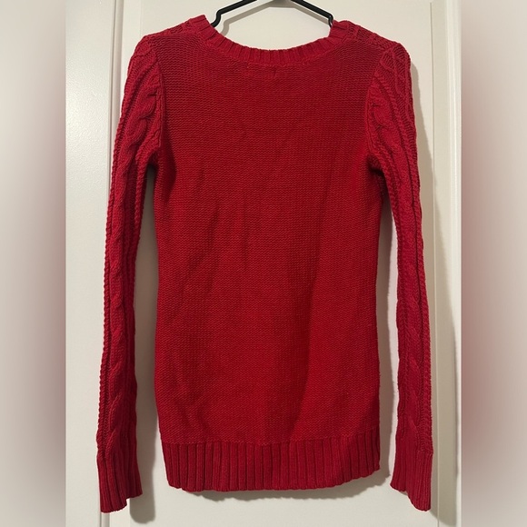 Red Cable Knit Crew Neck Pullover Cotton  Blend Sweater - Picture 4 of 6